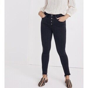 Madewell Jeans 9” High Rise Black Button Fly Raw Hem Skinny Jeans Size 27P EUC!!